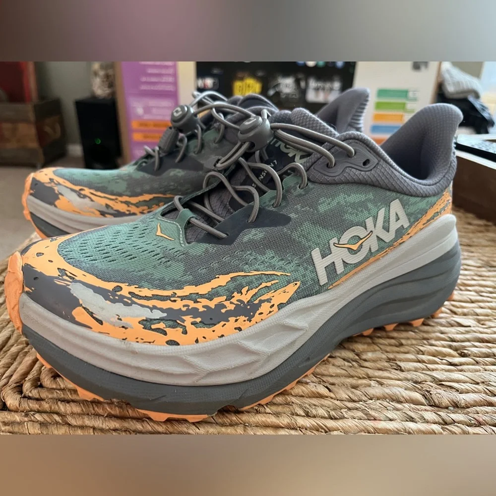 HOKA Stinson 7 running shoes in the Grey Skies/Pale Tangerine , size 9.5 - Picture 2 of 9